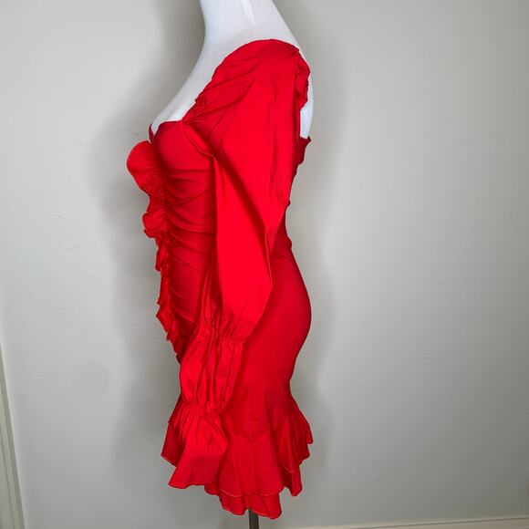 Pretty Little Things Ruched Front Bodycon Dress Sz 2 Red - Picture 9 of 13